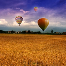 Balloons, corn, clouds, Field