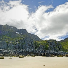 clouds, rocks, Beaches