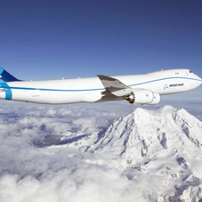 Boeing, Mountains, clouds, 747