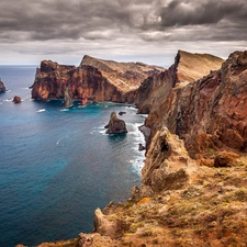 clouds, sea, Cliffs