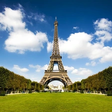 lane, Eiffla Tower, clouds