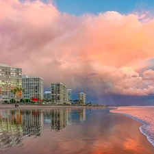 Hotels, Beaches, clouds, sea