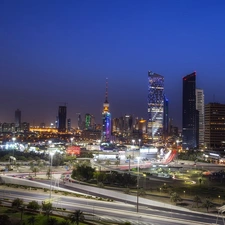 Kuwait, skyscrapers, clouds, Town