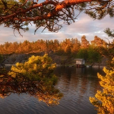 viewes, Lake Ladoga, clouds, Russia, autumn, trees