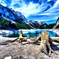 clouds, Mountains, lake