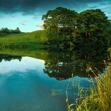 lake, viewes, clouds, trees