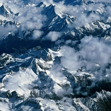 peaks, Mountains, clouds, winter, flash, luminosity, ligh, sun, Przebijające