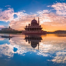 Malaysia, lake, clouds, Putrajaya