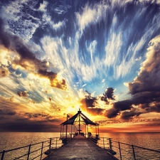 clouds, sea, pier