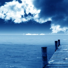 clouds, sea, pier