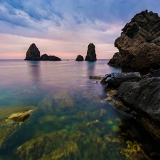 clouds, sea, rocks