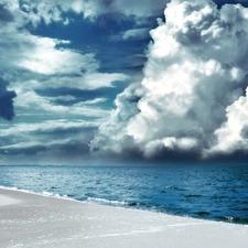 clouds, Beaches, sea
