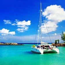 clouds, Catamaran, sea