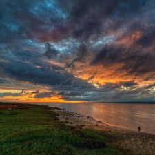 clouds, Coast, sea