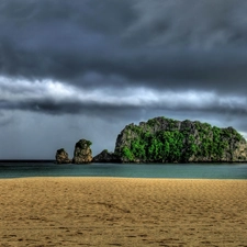 sea, Island, clouds, Beaches