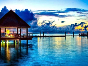 clouds, Restaurant, sea