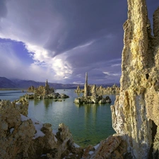 clouds, rocks, sea