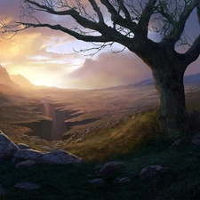 clouds, Andreas Rocha, trees, Mountains, Stones