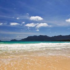 clouds, Beaches, Waves