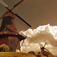 Windmills, viewes, clouds, trees