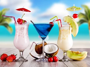 cocktails, color, tropics