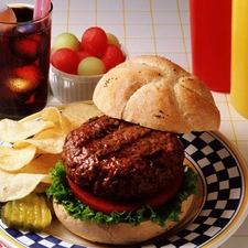 cola, hamburger, chips