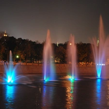 Fountains, Moscow, color, light, Night, River