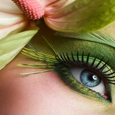Women, exotic, Colourfull Flowers, make-up