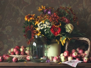 Flowers, Apples, composition, bouquet
