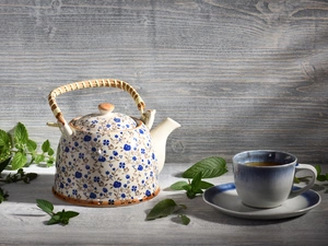 leaves, composition, tea, cup, kettle