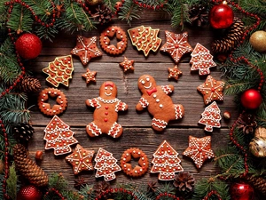 baubles, cones, Christmas, ginger, composition