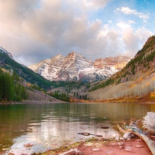 trees, Mountains, Conifers, Colorado, viewes, lake