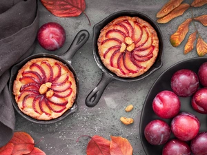 cookies, plums, dishes