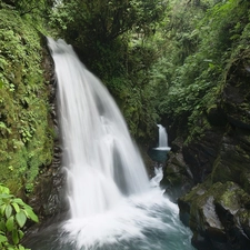 waterfall, green, Costa Rica, rocks