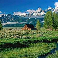 Cottage, Mountains, Meadow