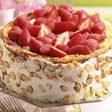 cream, almonds, strawberry, whipped, Cake