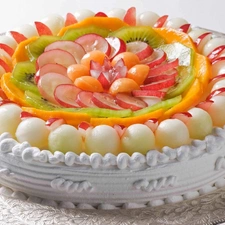 cream, Fruits, fruity, whipped, Cake