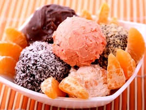 Fruits, dessert, ice cream