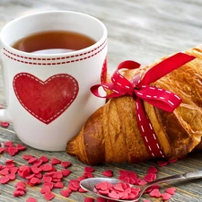 croissants, tea, Cup