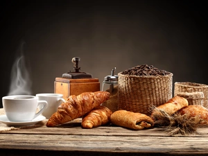 croissants, coffee, grains
