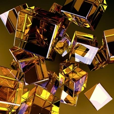 cubes, Golden, Shining