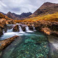 River, rocks, Highland, Cuillin Mountains, Scotland