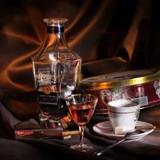 cup, cigarettes, Nakhimov, wine glass, cognac