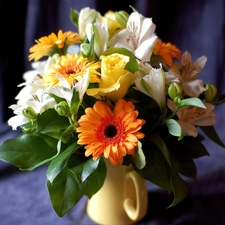 Cup, bouquet, flowers