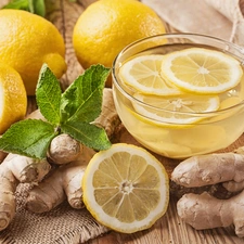 Glass, cup, lemons, Ginger, drink