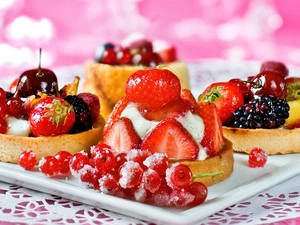Cupcakes, tray, fruit