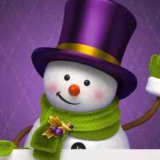 Snowman, Gloves, cylinder, Scarf