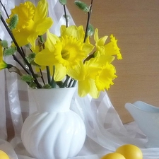 White, Yellow, Daffodils, Vase