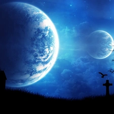 dark, cemetery, Planet