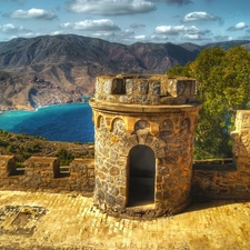 DBZ, castle, lake, View, Mountains